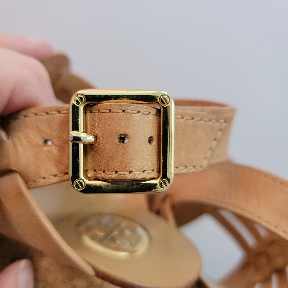 Tory Burch Tan Leather Wedge Sandal Size 7 - Picture 6 of 8